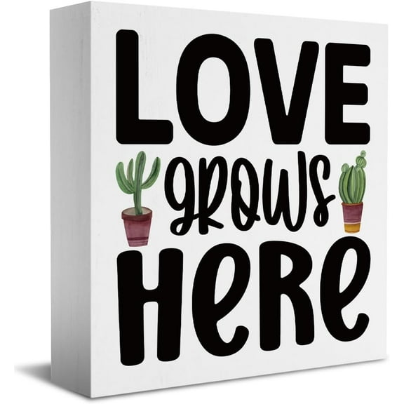 Zomyto 5"x5" Farm house Spring Wooden Box Sign Motivation Desk Decor Cactus Decor Rustic Wood Block Plaque Spring Decor