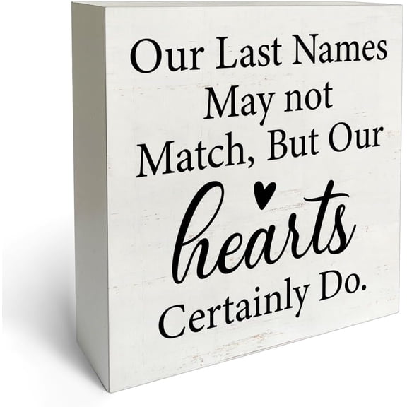Zomyto 5"x5" Farmhouse Style Our Last Names May Not Match But Our Hearts Certainly Do Box Sign Wood Desk Sign Decor Blended Family Wooden Block Plaque Box Sign Home