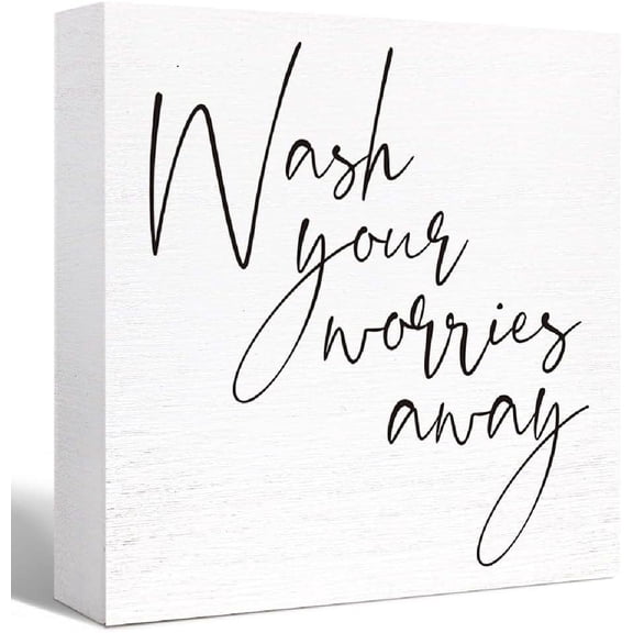 Zomyto 5"x5" Funny Bathroom Wood Sign Wash Your Worries Away Wood Block Sign