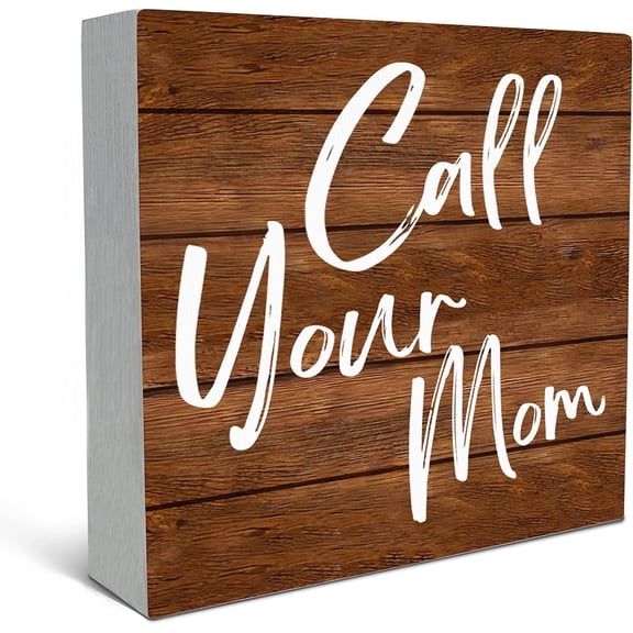 Zomyto 5"x5" Funny Call Your Mom Rustic Wood Box Sign Desk Decor,Inspirational Quotes Wooden Block Box Sign College Dorm