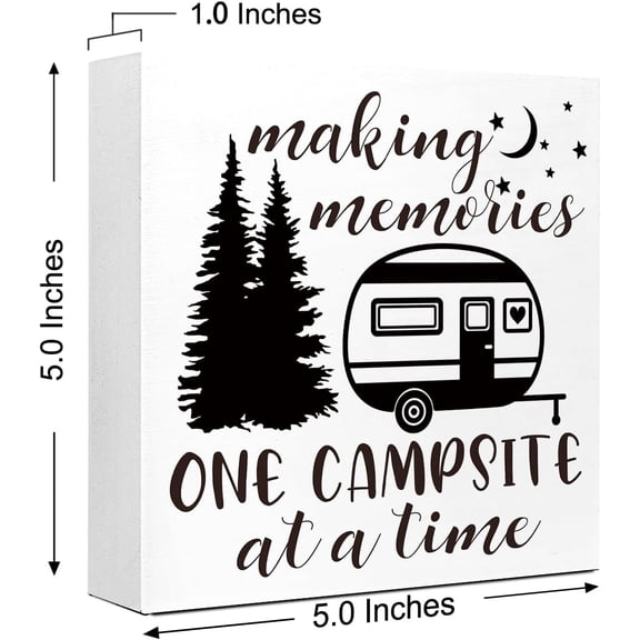 Zomyto 5"x5" Funny Camping Wooden Plaque Signs Desk Decor,Making Memories One Campsite at a Time Quote Camping Signs