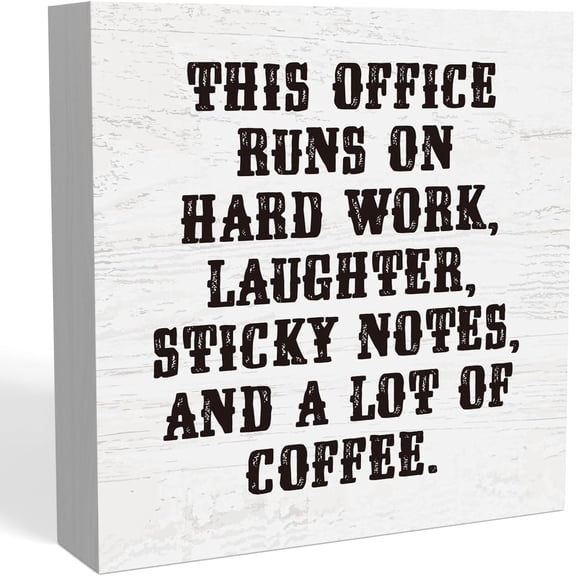 Zomyto 5"x5" Funny Home Office Desk Decor Rustic Coffee Table Wood Box Sign Shelf Accessories Decor Gifts for Coworkers This Office Runs On Hard Work