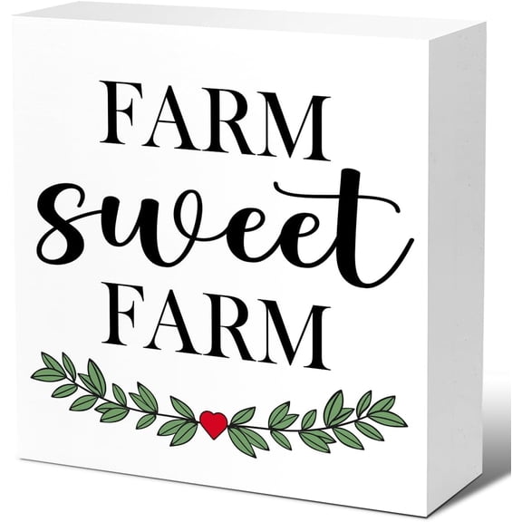 Zomyto 5"x5" Funny Home-warming Wood Block Signs,Farm Sweet Farm Wooden Box Sign for Home Shelf Bedroom Tabletop Desk Decor