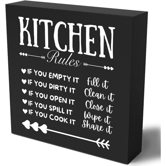 Zomyto 5"x5" Funny Kitchen Decor Rustic Kitchen Decorations Wood Sign Desk Decor Farm house Black Wooden Box Sign