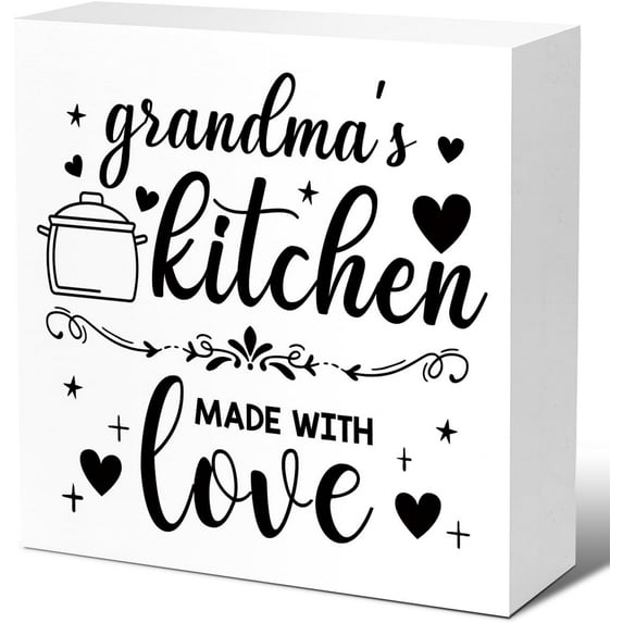 Zomyto 5"x5" Funny Kitchen Wood Block Signs,Grandma's Kitchen Made with Love Wooden Box Sign