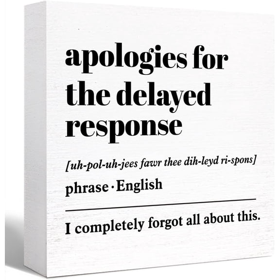 Zomyto 5"x5" Funny Office Wood Box Sign Apologies for the Delayed Response Definition Wooden Block Sign Humorous Office Desk Décor,Office Gift