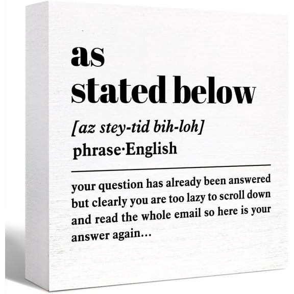Zomyto 5"x5" Funny Office Wood Box Sign As Staed Below Definition Wooden Block Sign Humorous Office Cubicle Table Dcor