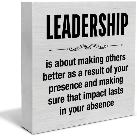 Zomyto 5"x5" Gifts for Boss Leader Mentor - Leadership Quote Wooden Sign Home Office Decor Rustic Leadership is About Making Others Better Wood Block Signs for Desk Shelf Table