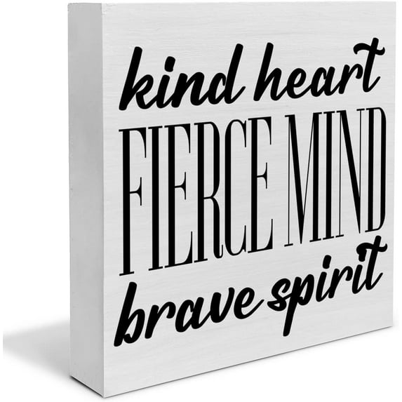 Zomyto 5"x5" Graduation Quote Wood Box Sign Decor Desk Sign Kind Heart Fierce Mind Brave Spirit Wooden Box Block Sign Rustic Home Graduation Party Decoration Grad Gift
