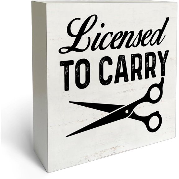 Zomyto 5"x5" Hairdresser Decor Hairstylist Sign Licensed to Carry Wooden Block Sign Rustic Style Hair Salon Barbershop Desk Shelf Decorations
