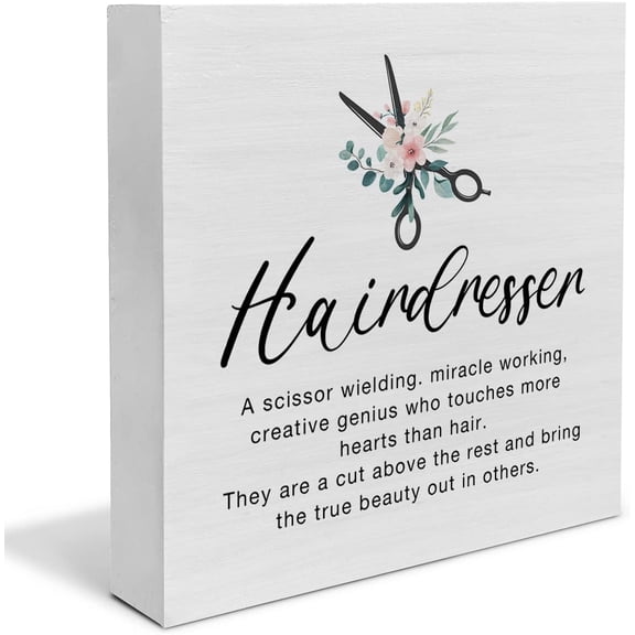 Zomyto 5"x5" Hairdresser Definition Wood Box Sign Decor Desk Signs Hairdresser Stylist Wooden Box Block Sign Rustic Home Salon Graduation Decoration