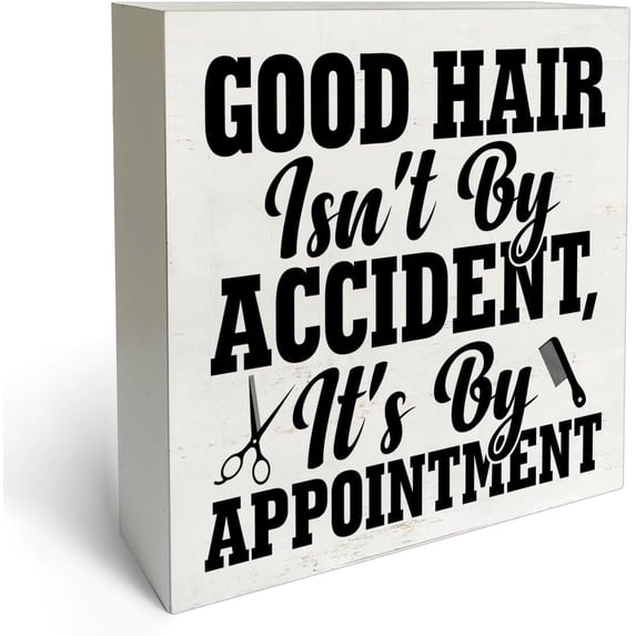 Zomyto 5"x5" Hairdresser Hairstylist Box Sign Wood Desk Sign Decor Good Hair Isn't By Accident It's By Appointment Wooden Block Plaque Box Sign Barbershop Shelf Table