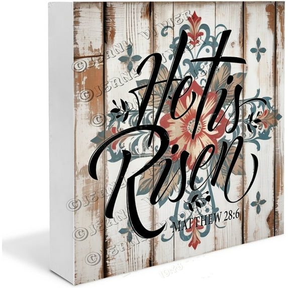 Zomyto 5"x5" He Is Risen Wooden Box Sign Table Centerpiece Decor Christian Religious Gifts