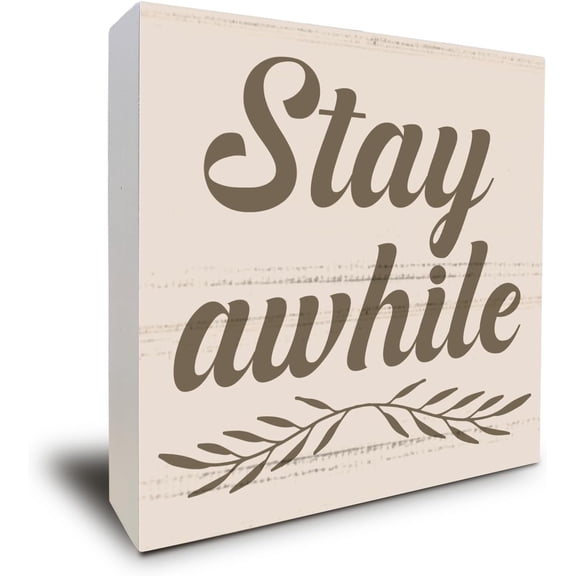 Zomyto 5"x5" Home Decor Wooden Box Sign Decor,Stay Awhile Wood Sign Desk Decoration,Wood Box Sign Block