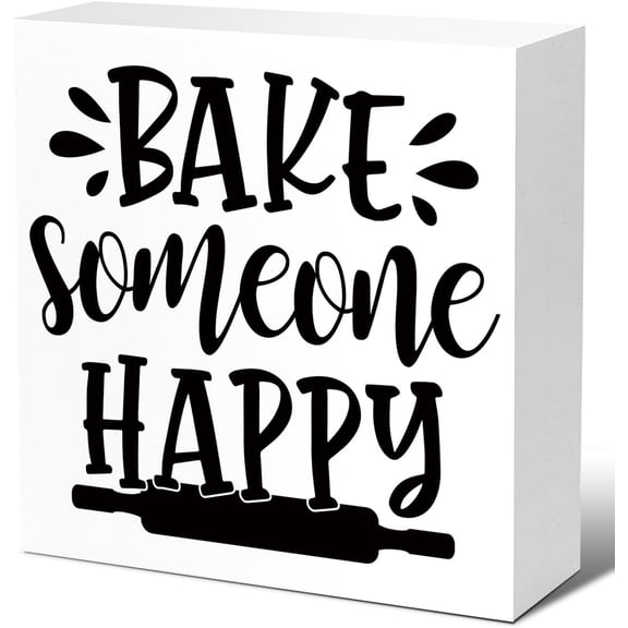 Zomyto 5"x5" Home-warming Baking Enthusiasts Wood Block Signs,Bake Someone Happy Wooden Box Sign