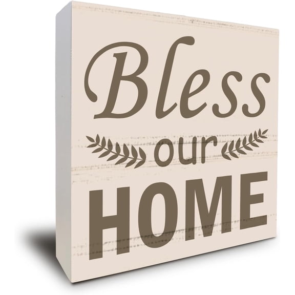 Zomyto 5"x5" House Decor Wooden Box Sign Home Decor,Bless Our Home Wood Box Sign Block for Home Shelf Tabletop Decoration