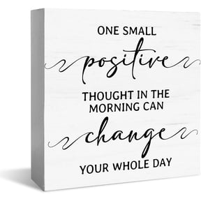 Zomyto 5"x5" Inspiration Office Wooden Box Sign, Home Decor One Small Positive Thought in The Morning Can Change Your Whole Day, Office Wooden Box Signs with Sayings