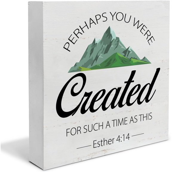 Zomyto 5"x5" Inspirational Bible Verse Wooden Box Sign Perhaps You Were Created Scripture Desk Decorative Christian Wooden Sign Home Decor for Desk Table Shelf