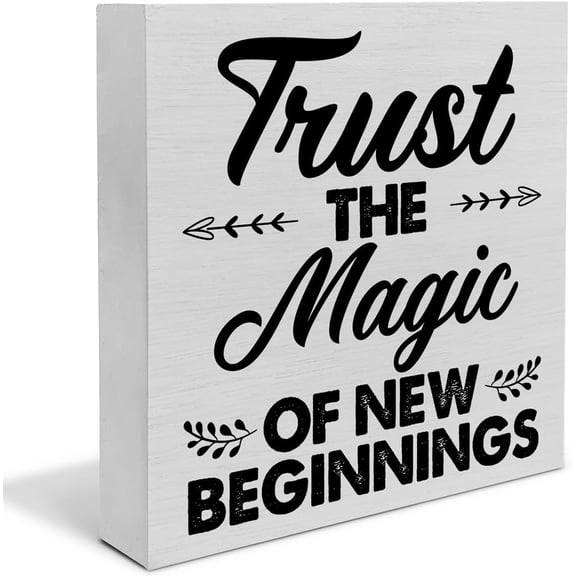 Zomyto 5"x5" Inspirational Quote Wooden Box Sign Rustic Trust the Magic of New Beginnings Wood Block Sign