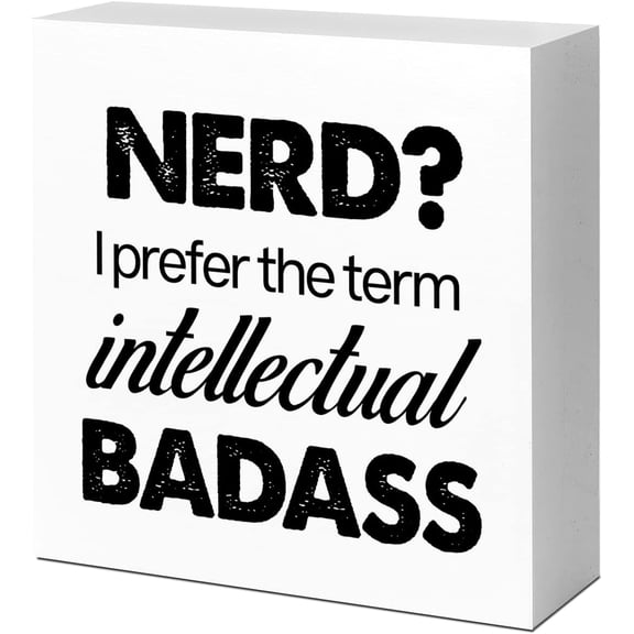 Zomyto 5"x5" Inspirational Wood Block Signs,Nerd I Prefer The Term Intellectual Wooden Box Sign for Home Shelf Office Tabletop Desk Decor