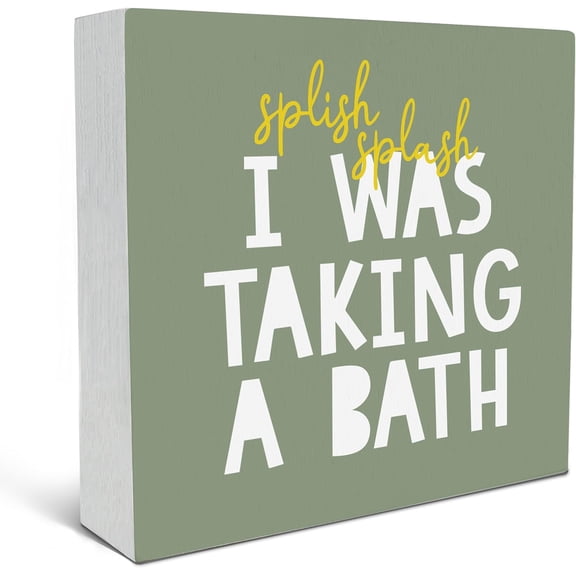 Zomyto 5"x5" Kid's Bathroom Quote Splish Splash I was Taking a Bath Wood Box Sign Desk Decor,Funny Bathroom Green Wooden Block Box Sign