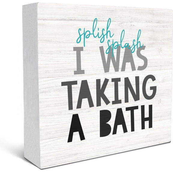 Zomyto 5"x5" Kid's Bathroom Quote Splish Splash I was Taking a Bath Wood Box Sign Desk Decor,Funny Bathroom Rustic Wooden Box Sign