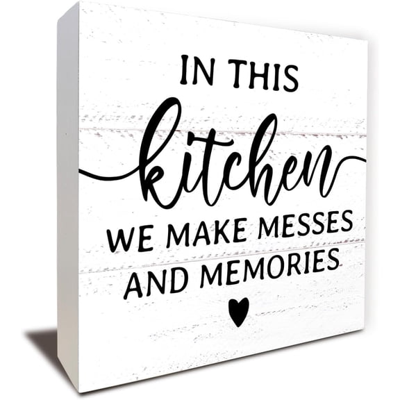 Zomyto 5"x5" Kitchen Table Sign Decor, Rustic Kitchen Wood Block Sign for Shelf Counter Table Decor