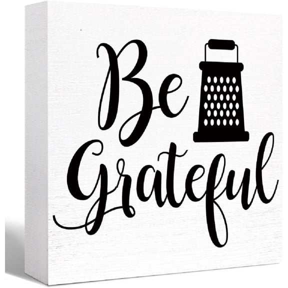 Zomyto 5"x5" Kitchen Wood Box Signs,Be Grateful Kitchen Wood Block Signs with Sayings,Funny Kitchen Sign Decor for Shelf