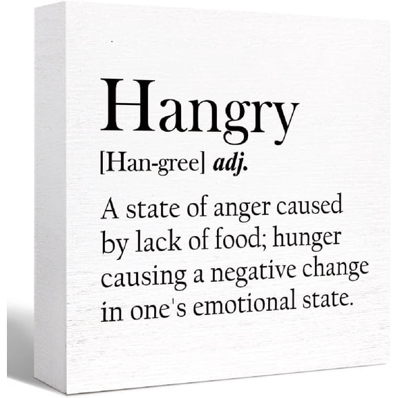 Zomyto 5"x5" Kitchen Wood Box Signs,Hangry Definition Kitchen Wood Block Signs with Sayings,Funny Kitchen Sign Decor for Shelf