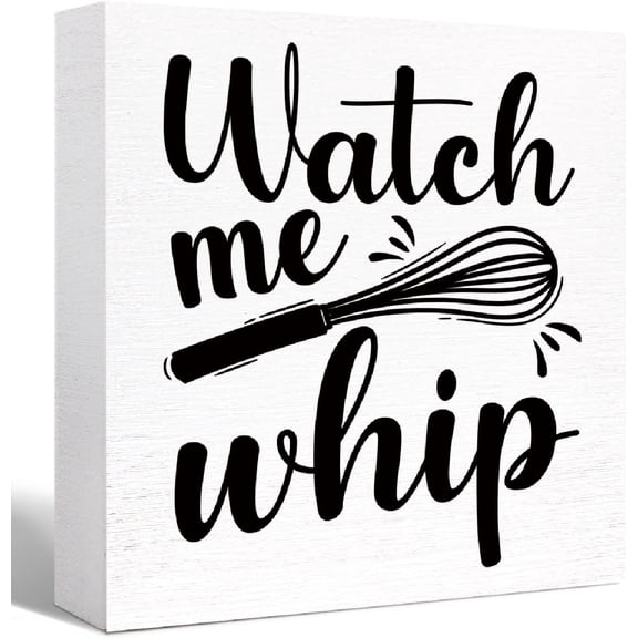 Zomyto 5"x5" Kitchen Wood Box Signs,Watch Me Whip Kitchen Wood Block Signs with Sayings