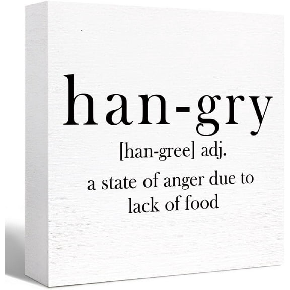 Zomyto 5"x5" Kitchen Wood Sign Decor,Rustic Kitchen Wood Block Signs for Kitchen Shelf Table Decor,Funny Kitchen Sign (Hangry Definition)