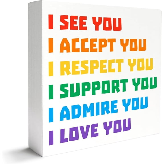 Zomyto 5"x5" LGBT Decor Wooden Box Sign, Rainbow Pride Lesbian Gay Queer Room Decor, I See You, LGBT Pride Month
