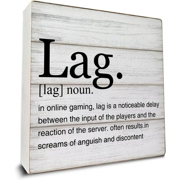 Zomyto 5"x5" Lag Definition Wooden Box Sign Gamer Gaming Desk Decorative Wooden Sign Game Room Decor for Desk Table Shelf