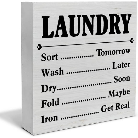 Zomyto 5"x5" Laundry Decorative Wooden Box Sign Laundry Rules Quotes Wood Block Plaque Decor