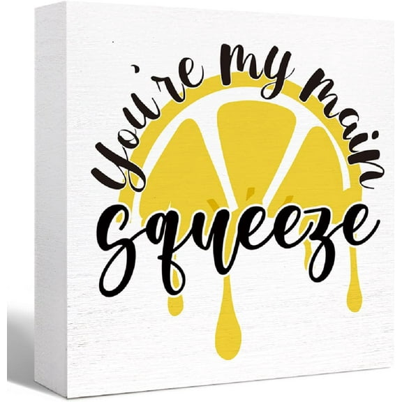 Zomyto 5"x5" Lemon Decor Wood Box Sign You're My Main Squeeze Lemon Wooden Block Sign,Funny Fresh Lemonade Sign Decor