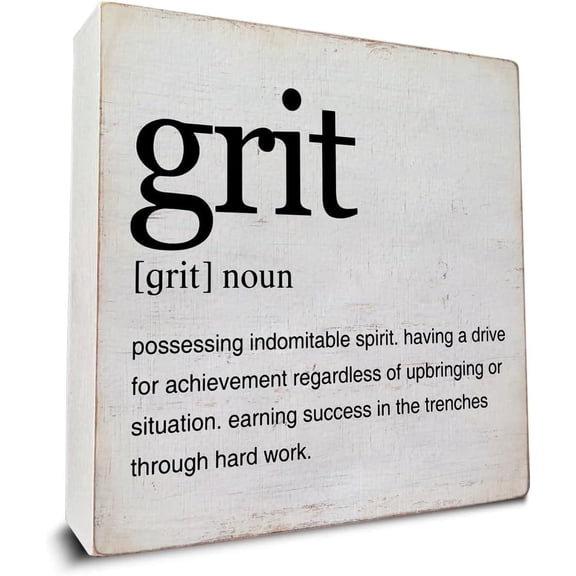 Zomyto 5"x5" Motivational Grit Gift Grit Definition Art Wooden Box Sign Grit Quotes Desk Decorative Wooden Sign Home Decor for Table Shelf