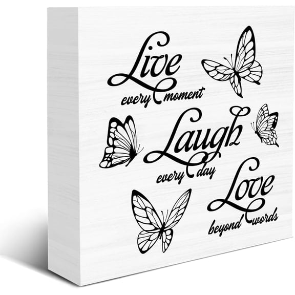 Zomyto 5"x5" Motivational Live Laugh Love Quotes Wooden Box Sign Live Every Moment Laugh Every Day Love Beyond Words Wood Sign Decor Wooden Block Sign