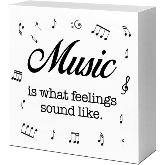 Zomyto 5"x5" Music is What Feelings Sound Like Wood Box Sign Desk Decor,Rustic Musical Wood Block Plaque Box Sign Desk Decorations