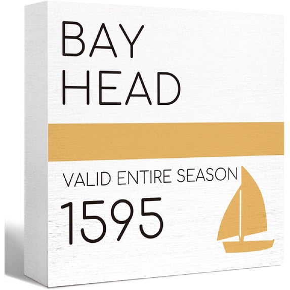 Zomyto 5"x5" Nautical Beach Decor Wood Box Sign Bay Head Sailboat Wooden Block Sign,Vintage Nautical Beach Sign Decor