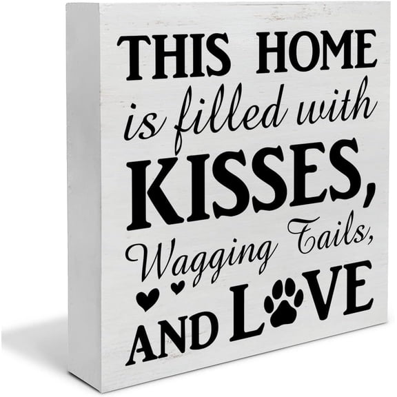 Zomyto 5"x5" Pet Quote Wood Box Sign Decor Desk Sign This Home is Filled with Kisses Wagging Tails and Love Wooden Box Block Sign