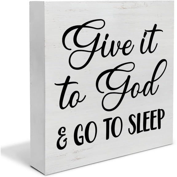Zomyto 5"x5" Religious Bedroom Wood Box Sign Decor Desk Sign Give It to God and Go to Sleep Wooden Box Block Sign