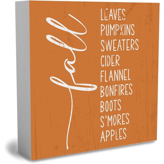 Zomyto 5"x5" Rustic Autumn Quote Wood Box Sign,Farm house Fall Bucket List Artwork Decor,Autumn Thanksgiving Harvest Wooden Square Sign Desk Block Signs