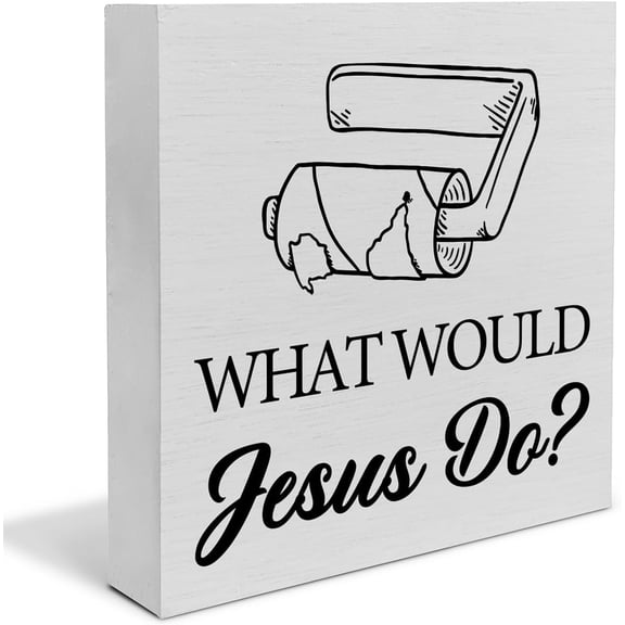 Zomyto 5"x5" Rustic Bathroom Wooden Box Sign Desk Decor,What Would Jesus Do Wood Block Sign