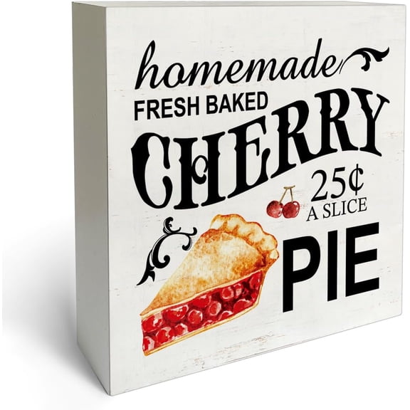 Zomyto 5"x5" Rustic Farmhouse Style Cherry Box Sign Wood Desk Sign Decor Cherries Pie Wooden Block Plaque Box Sign Home Kitchen