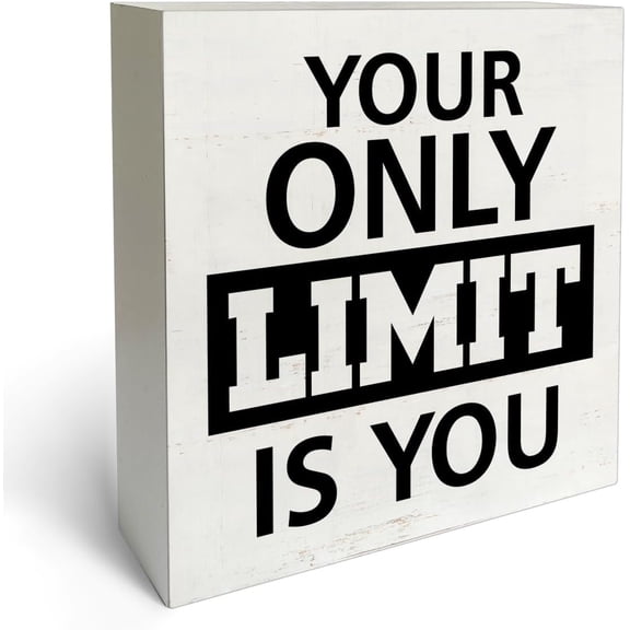Zomyto 5"x5" Rustic Farmhouse Style Encourage Uplifting Workout Quote Box Sign Wood Desk Sign Decor Your Only Limit Is You Wooden Block Plaque Box Sign Home Gym Office
