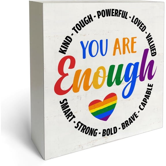 Zomyto 5"x5" Rustic Farmhouse Style Gay LGBT Pride Box Sign Wood Desk Sign Decor Rainbow LGBT You are Quote Lesbian Gay Wooden Block Plaque Box Sign Office
