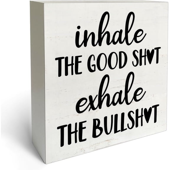 Zomyto 5"x5" Rustic Farmhouse Style Humor Encourage Sayings Box Sign Wood Desk Sign Decor Inhale Exhale Wooden Block Plaque Box Sign Home Office