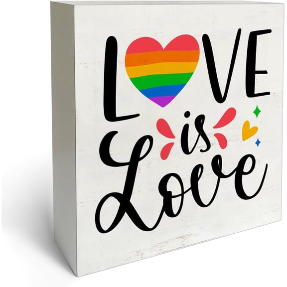 Zomyto 5"x5" Rustic Farmhouse Style LGBT Love Is Love Box Sign Wood Desk Sign Decor Rainbow Gay LGBT Pride Wooden Block Plaque Box Sign Office Classroom