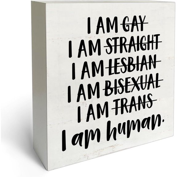 Zomyto 5"x5" Rustic Farmhouse Style LGBT Pride Box Sign Wood Desk Sign Decor LGBT Gay Pride I am Human Wooden Block Plaque Box Sign Office Classroom