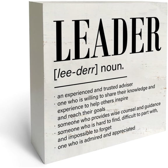 Zomyto 5"x5" Rustic Farmhouse Style Leader Definition Box Sign Wood Desk Sign Decor Thank You Leader Wooden Block Plaque Box Sign Home Office